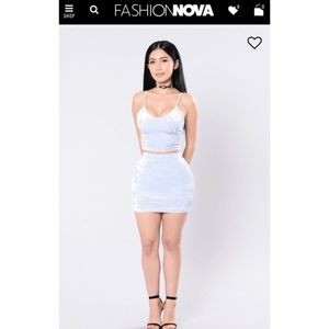 Fashion Nova Velvet Baby Blue 2 piece set